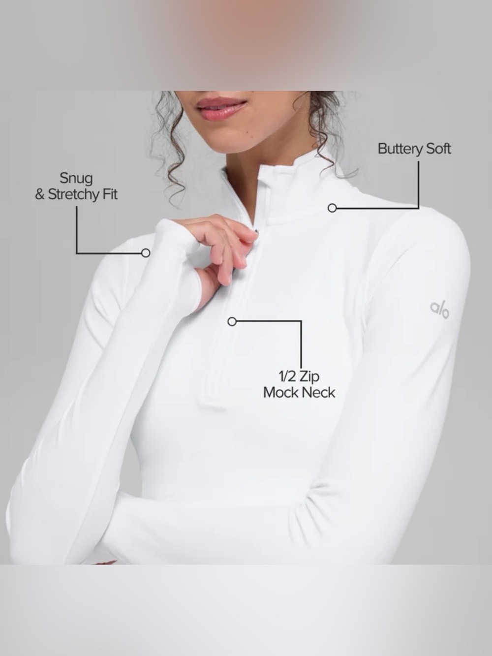 Alo Yoga Alosoft 1/2 Zip Rapid Pullover White XS NWT Long Sleeve Top
